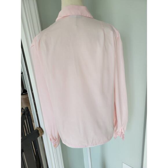 Vintage Kristen Pleated Blouse Soft Pink Button Down Polyester Blouse - Picture 9 of 9